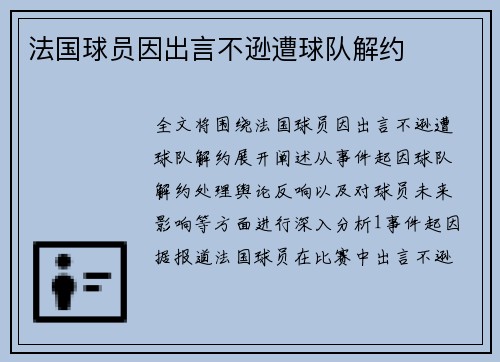 法国球员因出言不逊遭球队解约